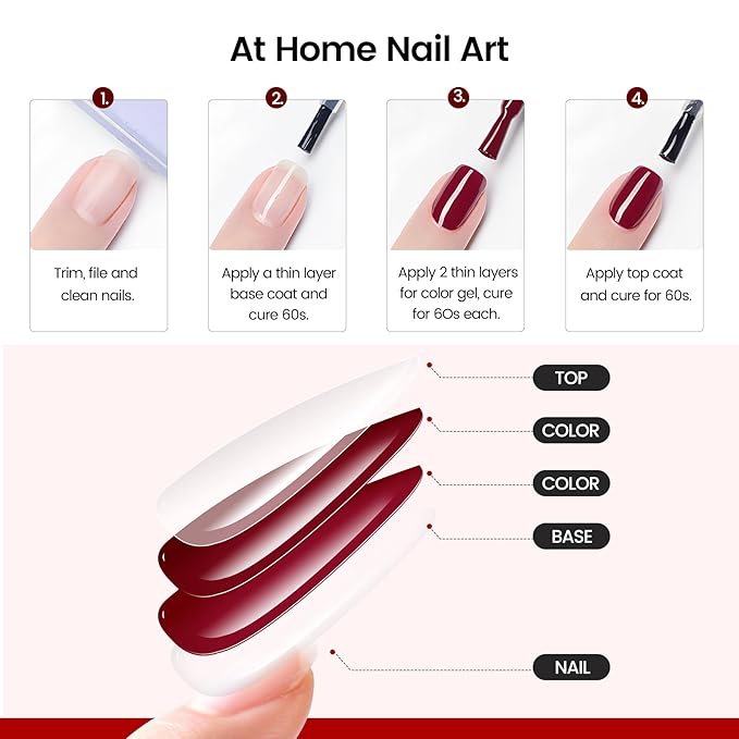 JODSONE 18ml Burgundy Red Gel Polish Dark Red Gel Nail Polish Deep Red Color High Gloss Soak Off U V Light Nail Manicure Salon DIY at Home