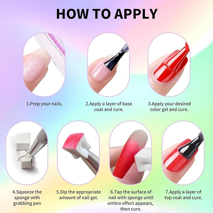 Patting Gel Polish, 9 Colors Ombre Gel Nail Polish with 100 Pcs Soft Nail Sponges and Grabbing Pen for Pigment Pat Kit Aura Nails