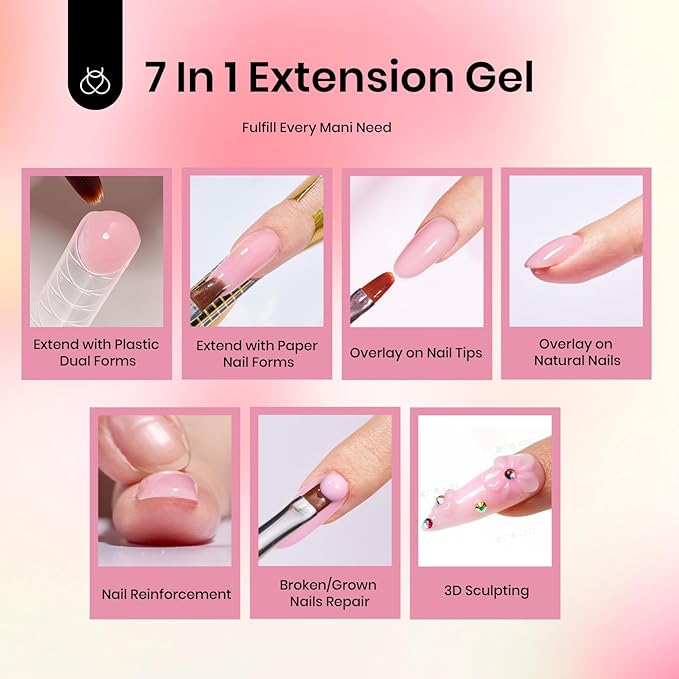 Beetles Pastel Poly Nail Gel Kit 12Pcs Green Pink Glitter Nail Extension Gel Set with Base Top Coat Manicure Enhancement for Beginners Nail Art DIY Home Gifts for Women