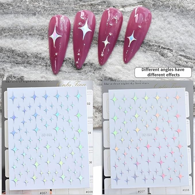 12 Sheets Star Nail Stickers 3D Self Adhesive Aurora Heart Nail Decals Moon Glitter Design Nail Stickers Nail Art Supplies for Women DIY Manicure Acrylic Decoration