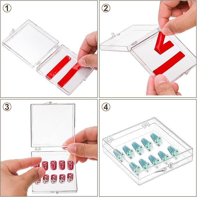 Jucoan 30 Pack Press on Nails Box, Clear Acrylic Press on Nail Storage Packaging Boxes Case, Empty Nail Containers with with Adhesive Tapes for Press ons Nail Art Salon Business Supplies