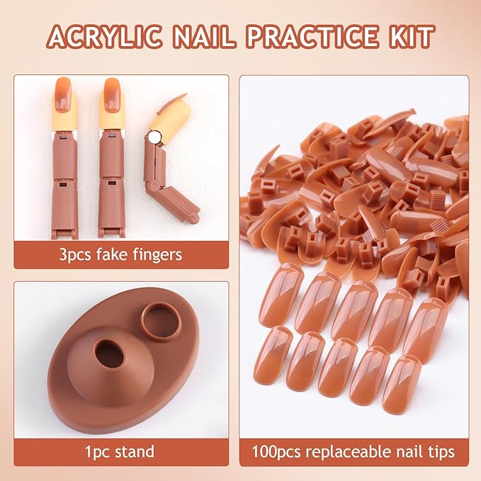 Acrylic Nail Practice Kit, Adjustable Practice Finger for Acrylic Nails, Fake Finger Training Tools for Nail Tech Beginners, Manicure Supplies, Dedos de Práctica para Uñas Acrílicas