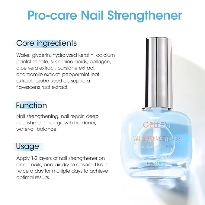 GELLEN Nail Strengthener, 8-In-1 Pro Care Plant Extracts Keratin Calcium Active Nourishes, Strengthens & Growth Nail Repair Serum for Thin Damaged Nails, Air Dry, Non-Polish, Fresh Ocean Scent