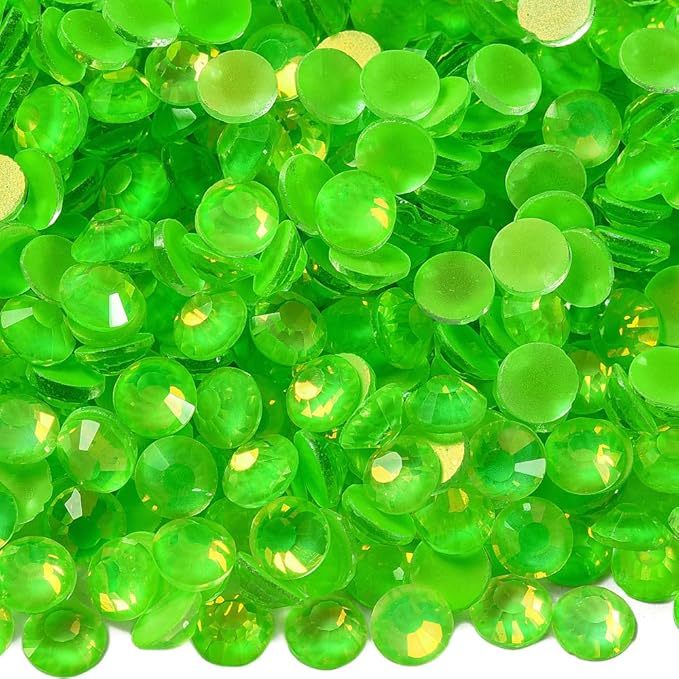 Blinginbox Flatback Rhinestones Round Gems, 288pcs Luminous Series Glass Stones Neon Gems Non Hotfix Crystal Rhinestones for Nail Charms Crafts Clothes Tumblers,Lime Neon Opal,SS30.