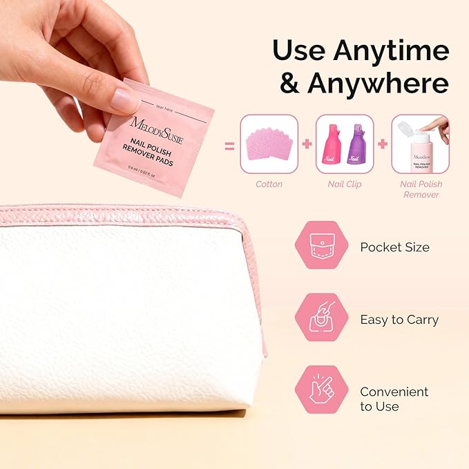 MelodySusie Nail Polish Remover Pads, 200 PCS Acetone Large Size Individually Wrapped Wet Wipes Rapid Gel Polish Removal Portable Travel Kit for Home Professional Use