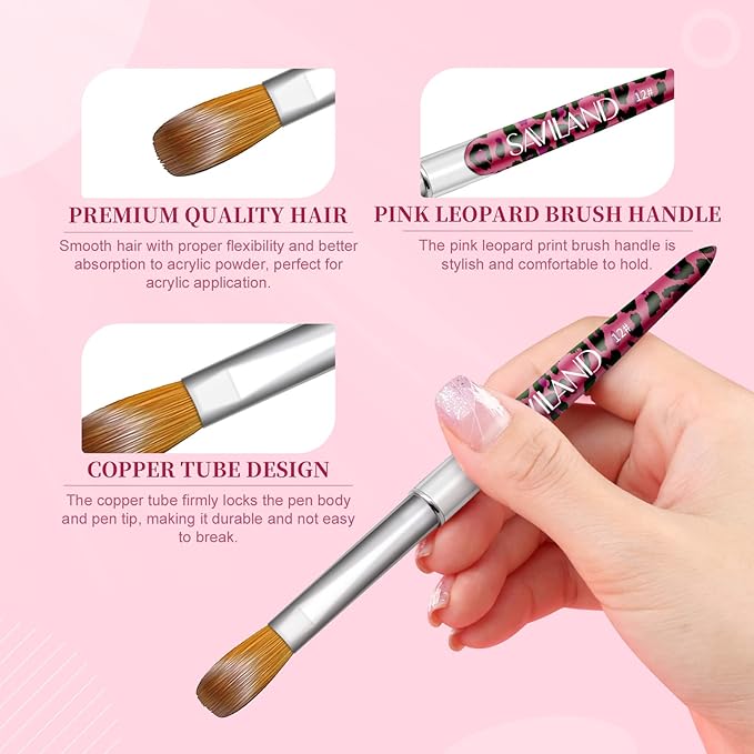 SAVILAND 4PCS Kolinsky Acrylic Nail Brush Set - Professional Nails Brushes for Acrylics Powder Application & 3D Nail Art, Sizes 8/10/12/14 Acrylic Brushes - Essential Nail Extension Kit Salon Home