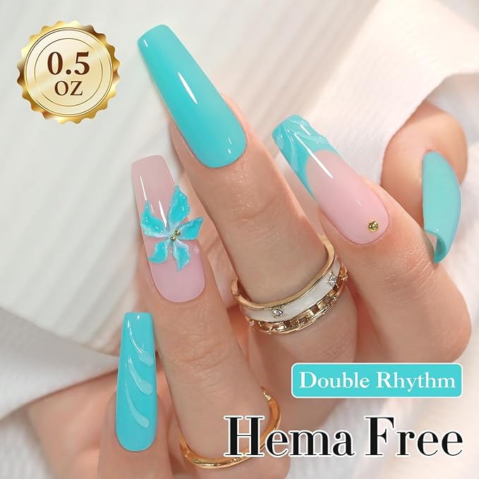 Double Rhythm 0.50 OZ Gel Polish Hema Free Same Color Same Bottle Golden Round Translucent Neutral Natural Milky 15 ML Jelly UV Polish Art DIY at Home (Pastel Blue-C1124)