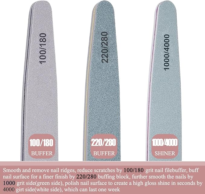 6pcs Nail File Nail Buffers for Natural Nails, Emery Boards for Nails, Nail Buffer and Shine Kit Nail Filer, Nail Buffer Block 100/180 Grit Nail Files Fingernail Files