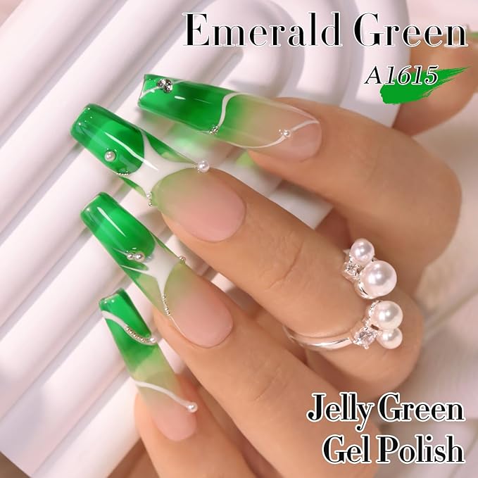 Double Rhythm 0.5 Oz Jelly Gel Polish Same Color Same Bottle Sheer Neutral Natural Light Milky Pastel 15ML Translucent Polish Art DIY at Home (Crystal Green-A1615)