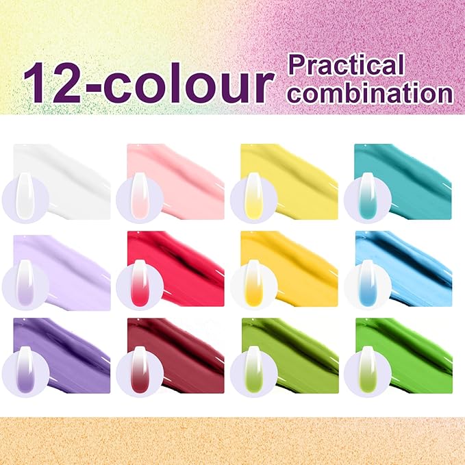 Gradient Gel Nail Set,12 Bright Color for Ombre Nail Polish Summer Platte Kit with 14* Nail Art Tools,Pat Painting Gel French Nail Manicure No-wipe DIY Art Soak of UV Home Salon