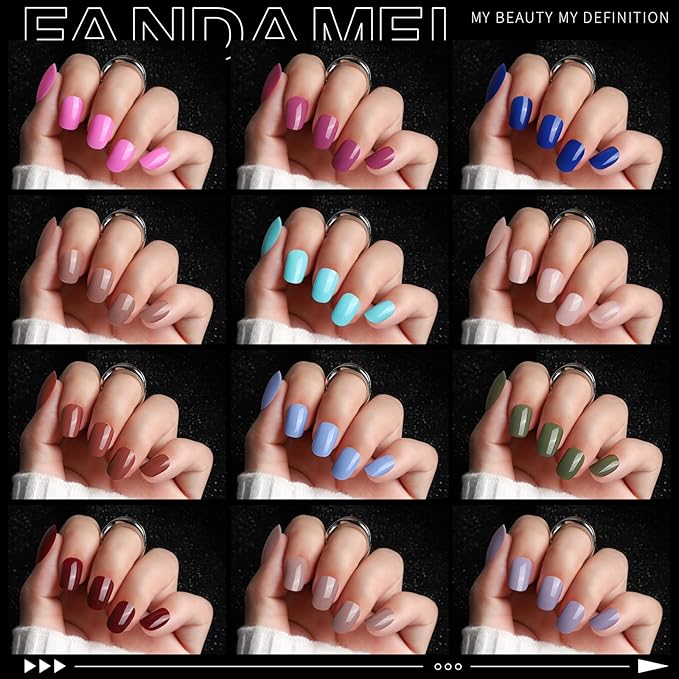 FANDAMEI Press on Nails Short, 24 Packs 576PCS Short Round Press on Nails, 24 Glossy Color Small Fake Glue on Nails with 7g Nail Glue, 24 Color False Nail for Small Nails and hands