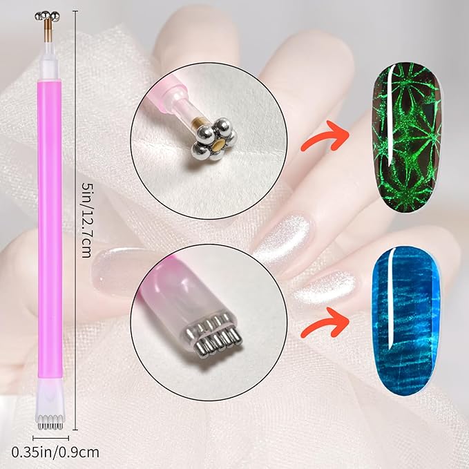 Cat Eye Magnet for Nails Set:15PCS Cateye Gel Nail Polish Magnet Wand , Polish Cateye Magnetic for Nails, Cat Eye Magnetic Sticks Nail Art Design Tools