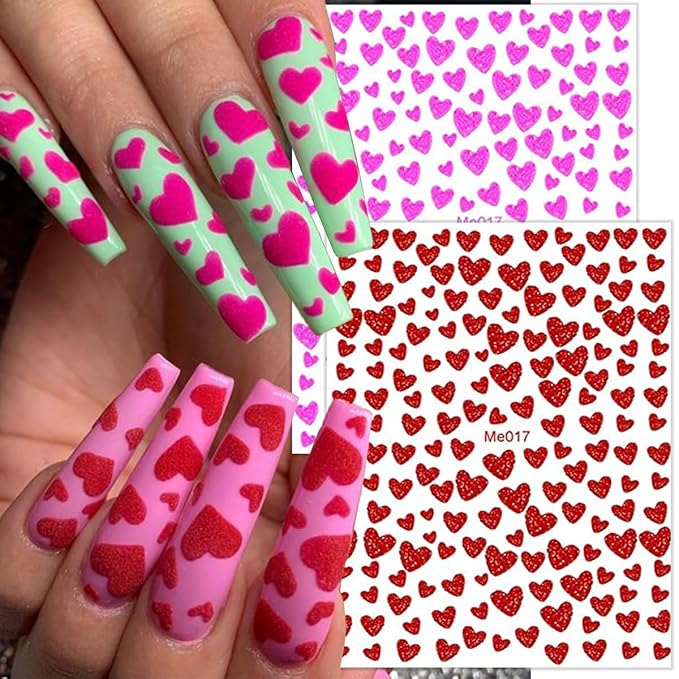 10 Sheets Heart Nail Stickers Decals Shiny Love Nail Decals Colorful Glitter Hearts Nail Art Supplies Self Adhesive Valentines Nail Art Stickers for Women Valentines Nail Design Decoration