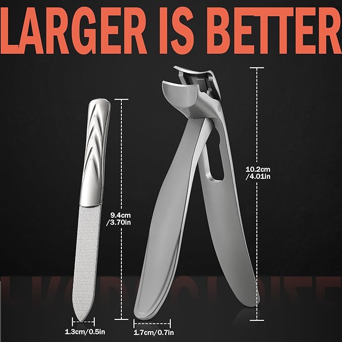 BEZOX Toenail Clipper for Seniors - Angled Toe Nail Clippers for Thick Nails for Seniors, Ergonomic Fingernail Clipper with Metal Nail File - Silver