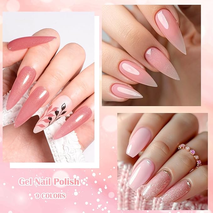 MEET ACROSS Color Base Gel For Nails 12 Pcs, Builder Base Nail Gel Aesthetic Nude Pink Rubber Base Gel Polish with Super Top Coat, Prep Dehydrator and Nail Primer Base Gel Strengthener Gel All-in-1