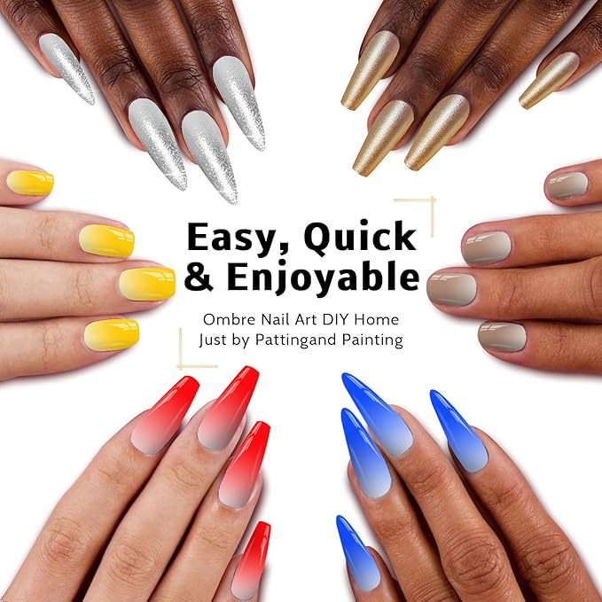 Metallic Gel Polish Set, Glitter Golid Silver Brown Blue Red, 12 Colors Ombre Patting Gel Nail Polish Palette,4 Sponges, Painting Art No Wipe UV/LED Cured (Palette F)
