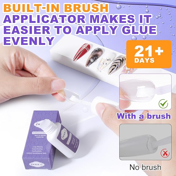 NXJ INFILILA Super Strong Nail Glue, Precision Brush for Press ons & Acrylic & Fake Nails Tips, Long-Lasting, Quick Dry, Mess-Free Application for DIY Home, Salon Travel Manicure 7ML/0.23OZ(3PCS)