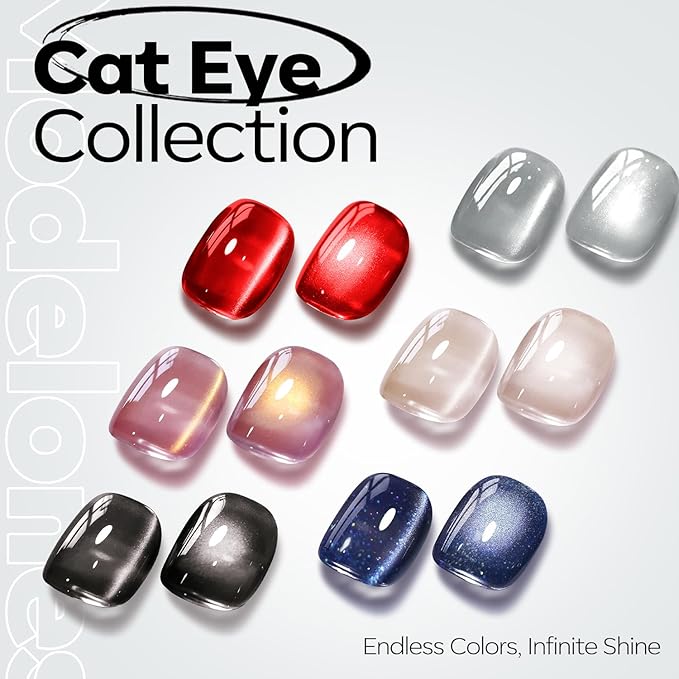 modelones Black Cat Eye Gel Nail Polish Silk Glass Shimmer Black Nail Polish Holographic Glitter Magnetic Polish with Magnet Soak Off Led 15 ML