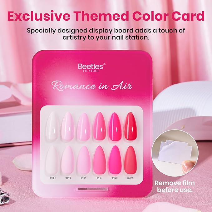 beetles Valentines Pink Gel Polish Set - Romance in Air Collection, 15Ml Bright Neon Light Hot Pink Spring Colors Soak Off Gel Polish Kit Nail Art Manicure Salon DIY at Home