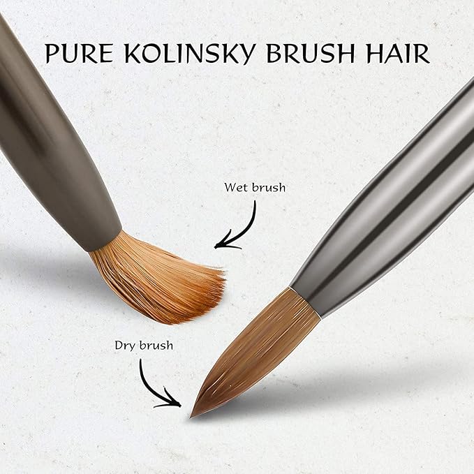 Aokitec 100% Kolinsky Acrylic Nail Brush #10 Oval Crimped Sable Acrylic Brush Wood Nail Art Brush for Acrylic Application Manicure Tool（Black）