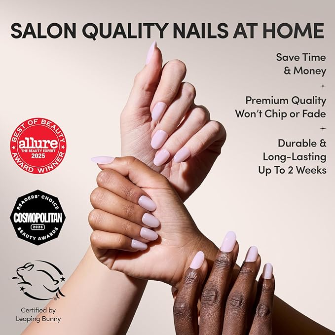 Glamnetic Press On Nails - Pink Blush | Short Round Pink Fake Nails, Salon Quality Milky Nails | 12 Sizes - 30 Nail Kit with Glue