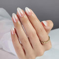Press On Nails - Café Latte | Chrome Ombre French Tip, UV Finish Almond Nails, Salon Quality | 32 Nails, 16 Sizes Kit with Glue and Adhesive Tabs I Female Founded