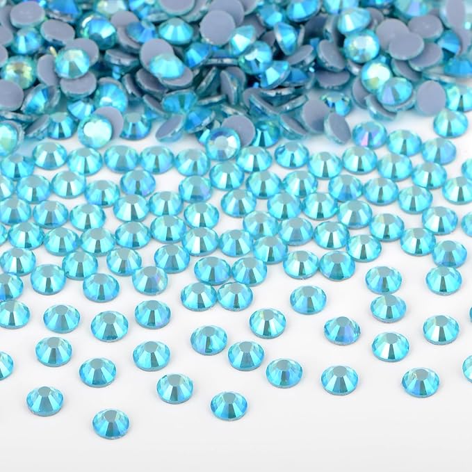 Bymitel Hotfix Crystal Rhinestones Round Gems Iron on DIY Jewelry Making Flat Back for Crafts,Aquamarine AB, 3mm(SS12/2880pcs)