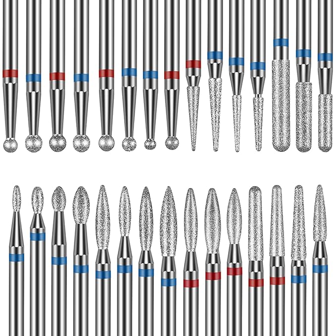 30PCS Cuticle Nail Drill Bits Set: 3/32'' Nail Bits for Acrylic Gel Nail Prep Contain Flame/Ball/Needle/Safety Shape Heads, Remover Tools Efile Bits for Salon Home Manicure Pedicure Nail Tech