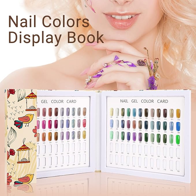 Segbeauty 120 Nail Colors Display Book, Nail Polish Organizer Cardboard with 120 False Nails Tips, Professional Salon Nails Gel Polish DIY Color Chart Card Swatches Stick Supplies Showcase Tool