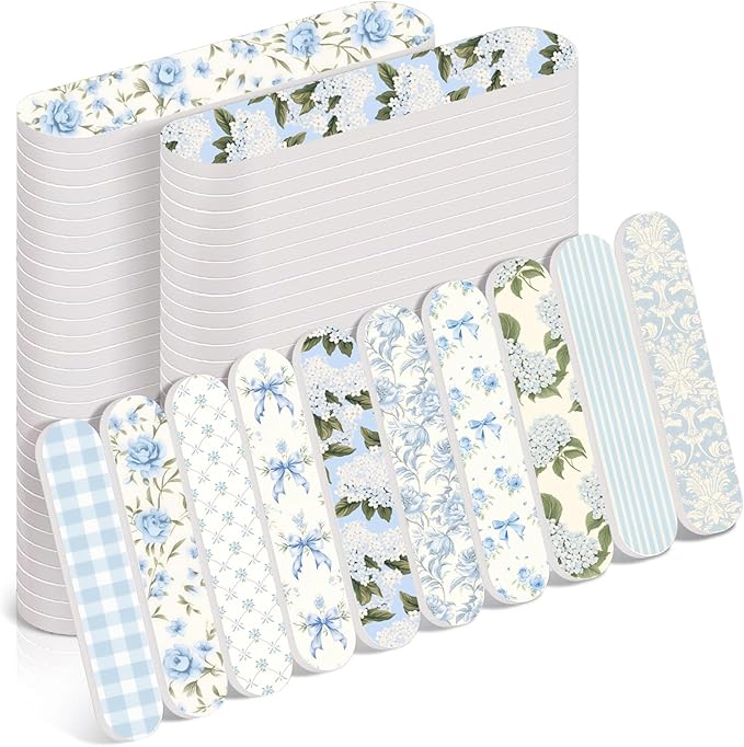 AnyDesign 50 Pcs Spring Nail Files Double-Sided Emery Board Manicure Tools Blue Hydrangea Flower Floral Bow Fingernails Shaping Buffing Smoothing Filers for Girl Women Gift Supplies