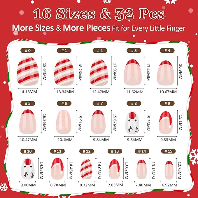16 Sizes Press on Nails Kit for Kids - 32 Pieces French Almond Fake Nail Tips for Girls 8-12 Years Old with Jelly Nail Adhesives & No-Lamp Nail Glue, Birthday Christmas Easter Gifts Girl Stuff