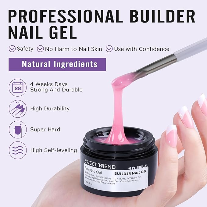 Builder Gel for Nails Kit - 10-IN-1 6 Colors Thickening Nail Set White Clear Soft Pink Rose Nude Coffee Hard Scuplted Gel for 3D Extension Sculpting Tips Base Rhinestone Soak Off UV/LED Manicure