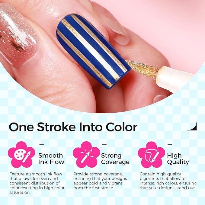 12 Colors Metallic Nail Art Pens Set, 0.5mm Nail Polish Pens Acrylic Paint Markers for Nails, Quick-Drying Glitter Nail Polish Pens for 3D Drawing, DIY Manicure Tools for Home & Salon