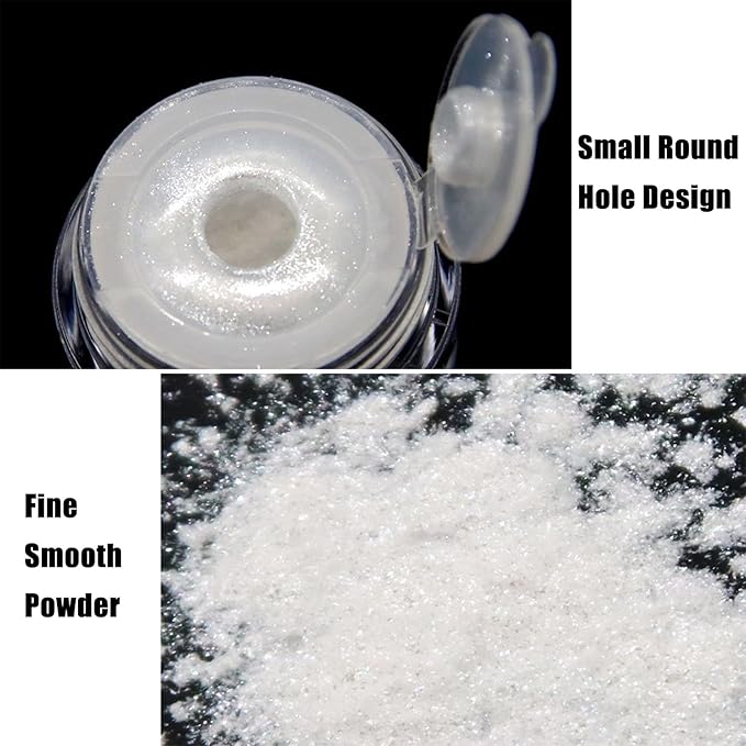 2Pcs White Chrome Nail Powder Moonlight Pearl Powder for Nails, Magic Clear Pearlescent Aurora Mirror Effect Gel Nail Glitter Powder Nails Art Design