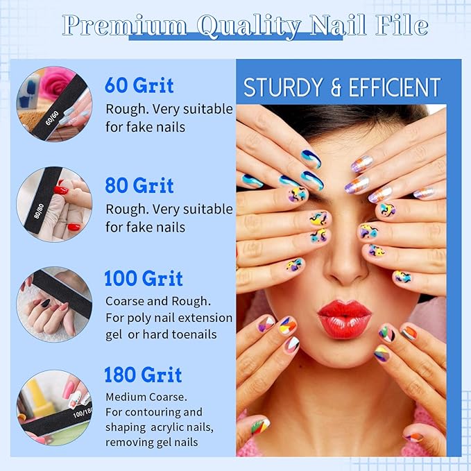 25 Pcs Rectangle Files for Acrylic Nails, 60/60 Grit File Bulk, Professional Emery Boards for DIY & Salon Use