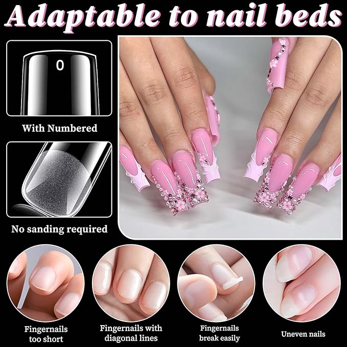 300pc Long Square Nail Tips Square Fake Nails Tips Long Acrylic Nails Tips Clear Press on Nails Soft Gel Nail Tips Full Cover False Nails Artificial Fingernail for Gel Nail Extensions