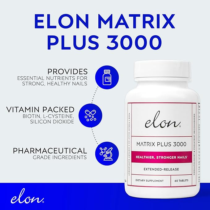 Elon Matrix Plus 3000 Biotin Vitamins for Nail Repair Strengthening and Growth (60 Day Supply)