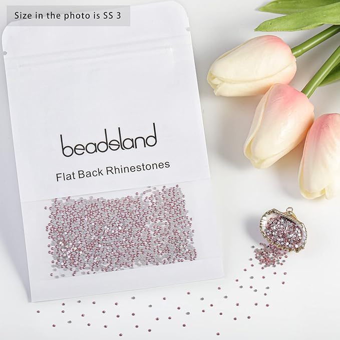 Beadsland Flat Back Crystal Rhinestones Round Gems for Nail Art and Craft Glue Fix, Light Pink, 1.2-1.4mm, SS3/1440pcs