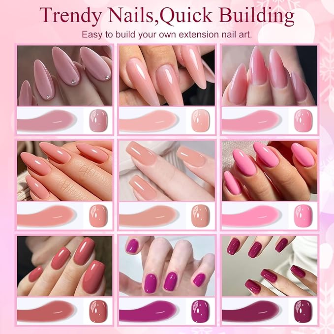 MTSSII Gel Nail Polish Set 6Pcs Gel Polish + 3Pcs Poly Nail Gel Set Nude Pink Purple Series Poly Extension Gel Nail Polish Manicure Salon at Home 15Pcs