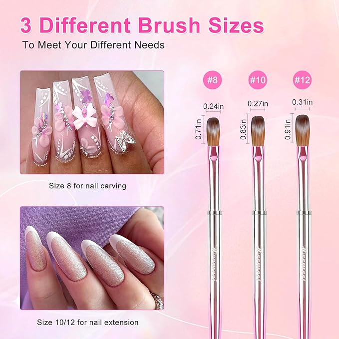 Acrylic Nail Brush Size 12, 100% Pure Kolinsky Nail Art Brush, Sturdy Handle Acrylic Powder Design Tools for Professional Manicure DIY Home Salon (Red and Silver)
