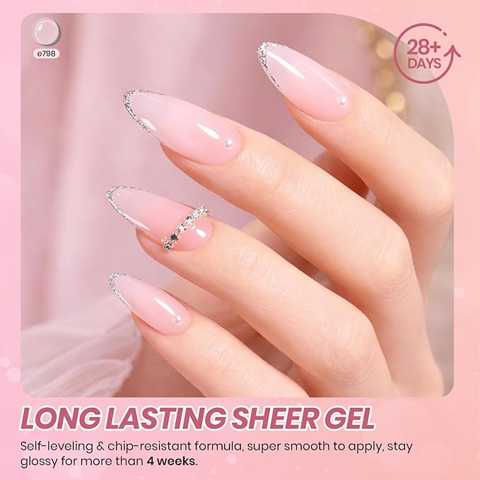 Beetles Pink Gel Nail Polish Set, 8 Colors Nude Pink Jelly Gel Polish Shimmer Glitter Sheer Transparent Effect Classic Neutral Nail Polish Soak Off UV French Nail Art Salon Gift Manicure for Women