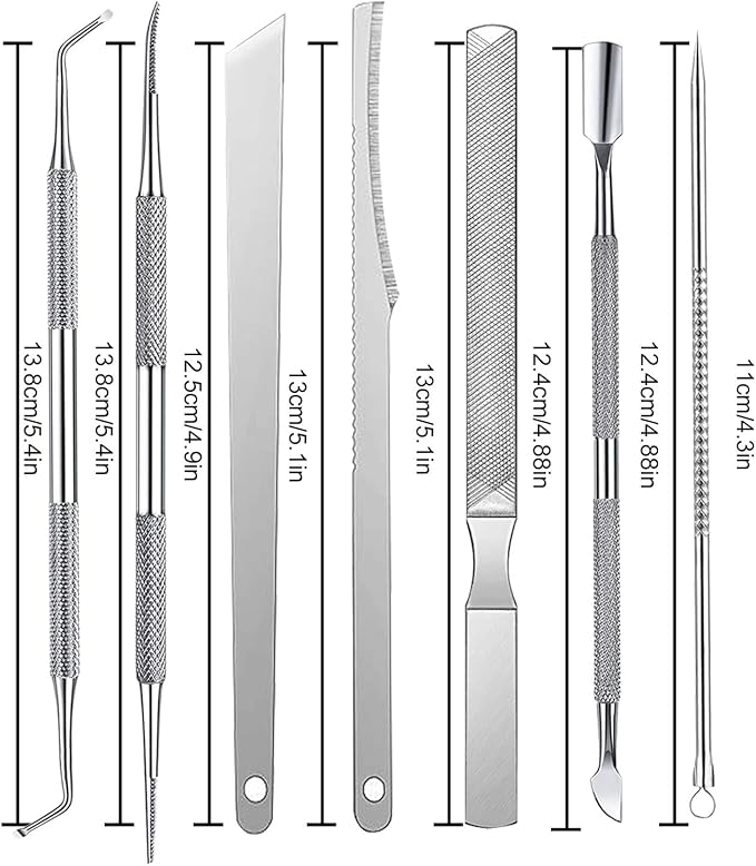 11 Piece Set Ingrown Toenail Pedicure Tool Kit, Stainless Steel Nail Care Treatment for Nail Correction, Polish Pain Relief