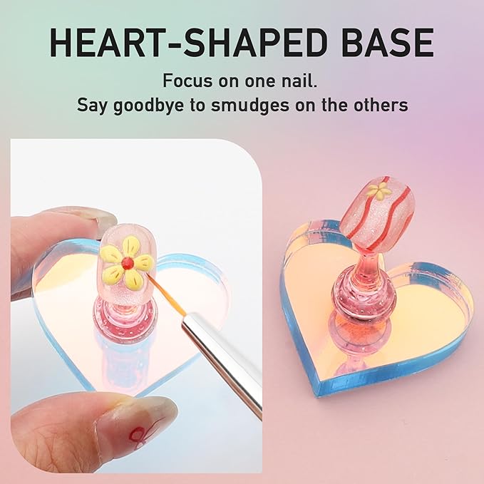 2 Set Nail Stand, Nail Holder for Painting Nail Stand for Press Ons with Double-sided Tape Acrylic Magnetic Fake Nail Holder for Nail Art Home DIY Salon Display Practice Supplies(Pink)