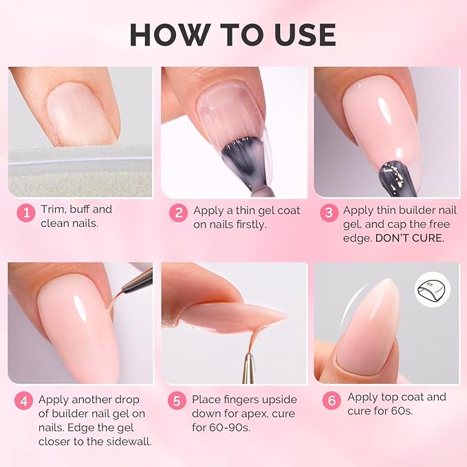 MelodySusie 3PCS 15ML Nude and Nude Pink Base Colors Builder Gel Set for Nails Thickening, Soak Off UV Extension Gel Rhinestone Glue in a Bottle for Nail Art Design Gift for Women DIY Manicure at Home