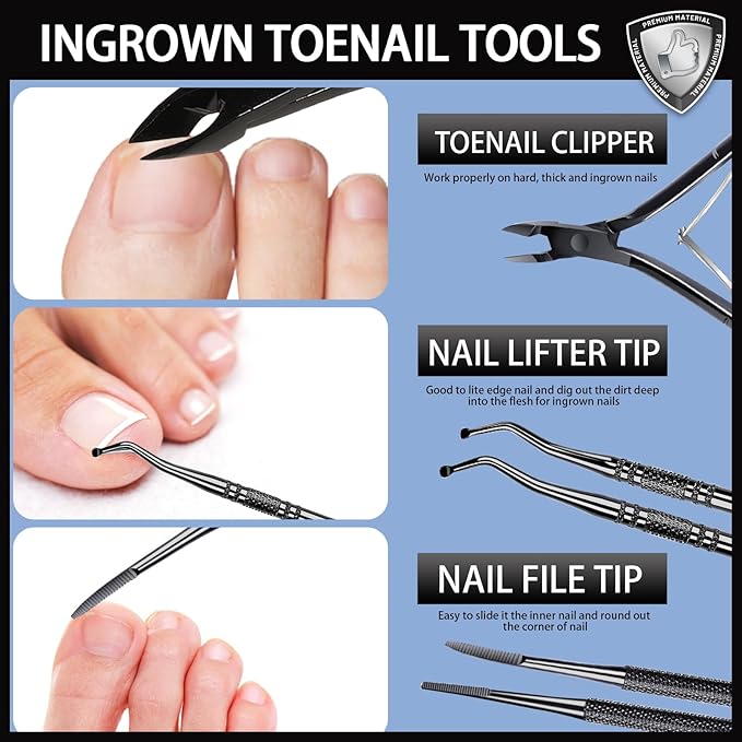 Teenitor Ingrown Toenail Removal Kit, Ingrown Toenail Treatment, Ingrown Toenail File and Lifters, Ingrown Toenail Clippers, Cuticle Trimmer Cuticle Cutter, Ingrown Toenail Tools Kit