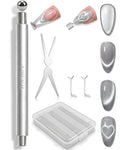 4-Piece Cat Eye Magnet Set with Case – Heart-Shaped & French-Shaped Magnets for Nail Art, Cat Eye Magnet Art Tool, 3-in-1 Magnetic Pen for Salon Professionals & Home DIY, Silver