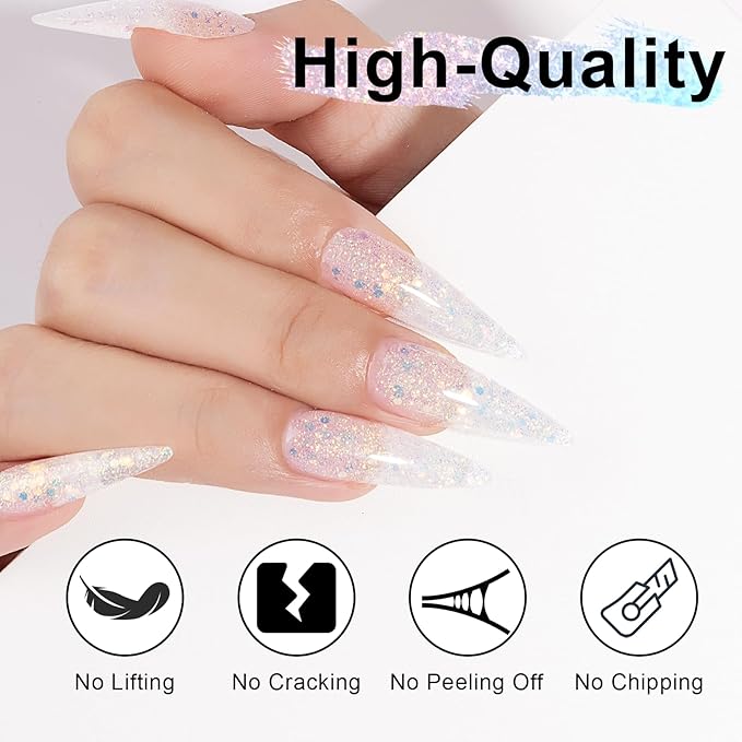 NXJ INFILILA Glitter Poly Nail Gel, Clear Poly Extension Gel Nail Enhancement, Thickening Glossy Builder Home DIY Salon Use for Girls UV/LED Nail Lamp Required P02