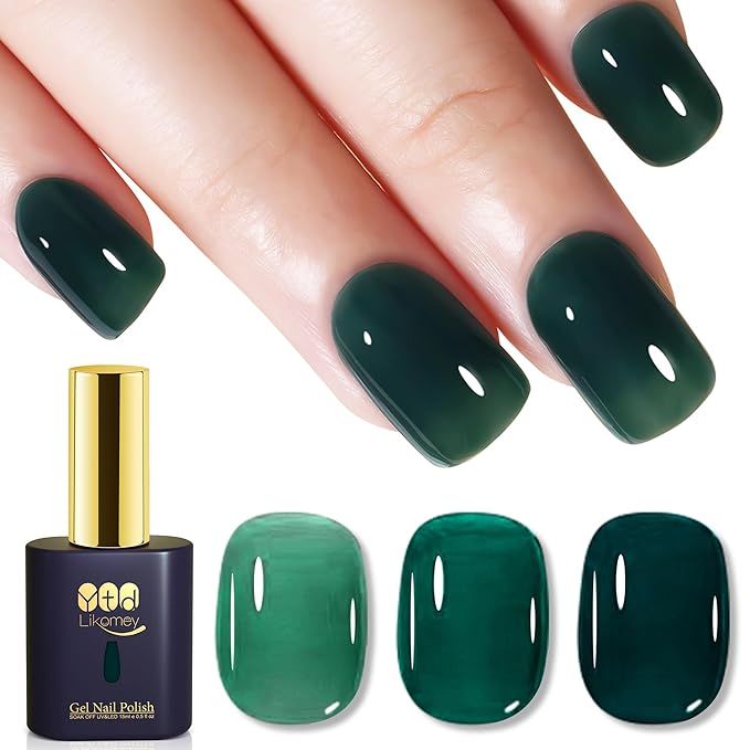 YTD Likomey Nude Gel Nail Polish,15ml Emerald Green Translucent Neutral Jelly Sheer Glass Salon Home DIY Nails Art Manicure Fall Winter UV Color Varnish,LS324