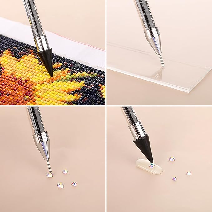 Tatuo Rhinestone Picker Tool Set Wax Pen for Rhinestones Diamond Art Painting Dual Head Dotting Pen with 2 Extra Wax Tips and 1 Nail Art Tweezer for Nail Art DIY Crafts(Black)