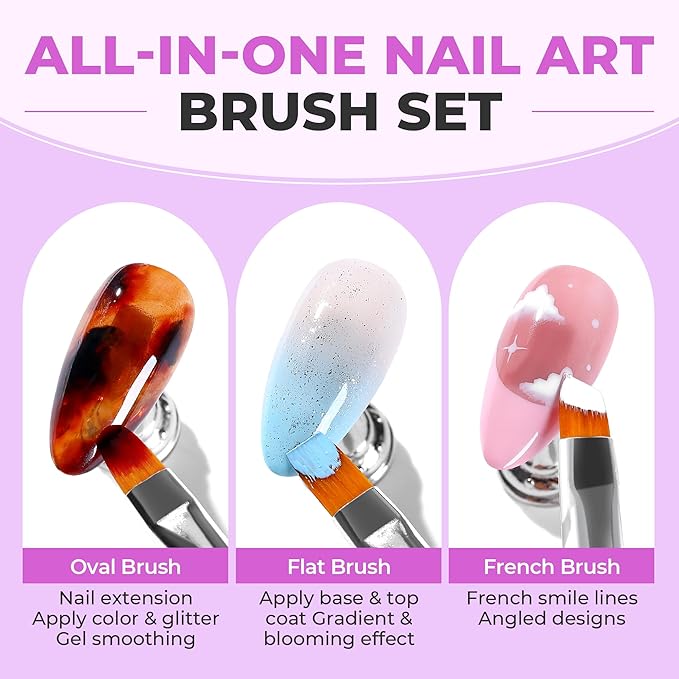 UNA GELLA Nail Art Pens 6PCS Purple Color Double-ended Acrylic Nail Brush Set Nail Dotting Tools Nail Art Design Christmas Brushes for Gel Polish, Liner, Drawing, Dotting and Detailing French Tip Tool